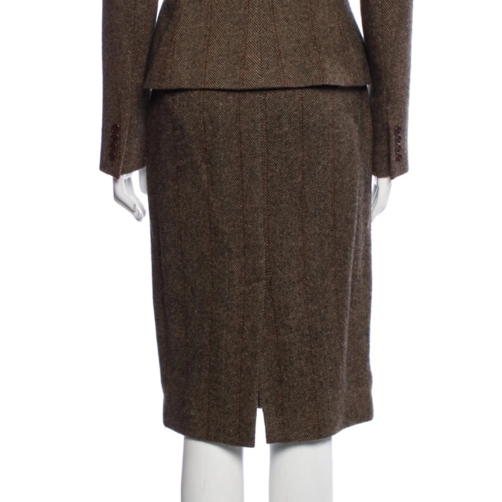 Ralph Lauren PURPLE Label 100% Cashmere Pencil Skirt Brown Herringbone Size 8 - Picture 2 of 16